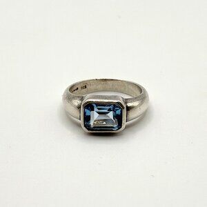 Sterling Silver 925 Blue Topaz Ring Rectangular Cut Gemstone 925